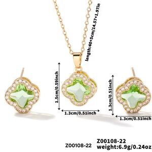 Elegant Green ,18K Gold Plated Colorful Zircon Necklace and Stud Earrings set